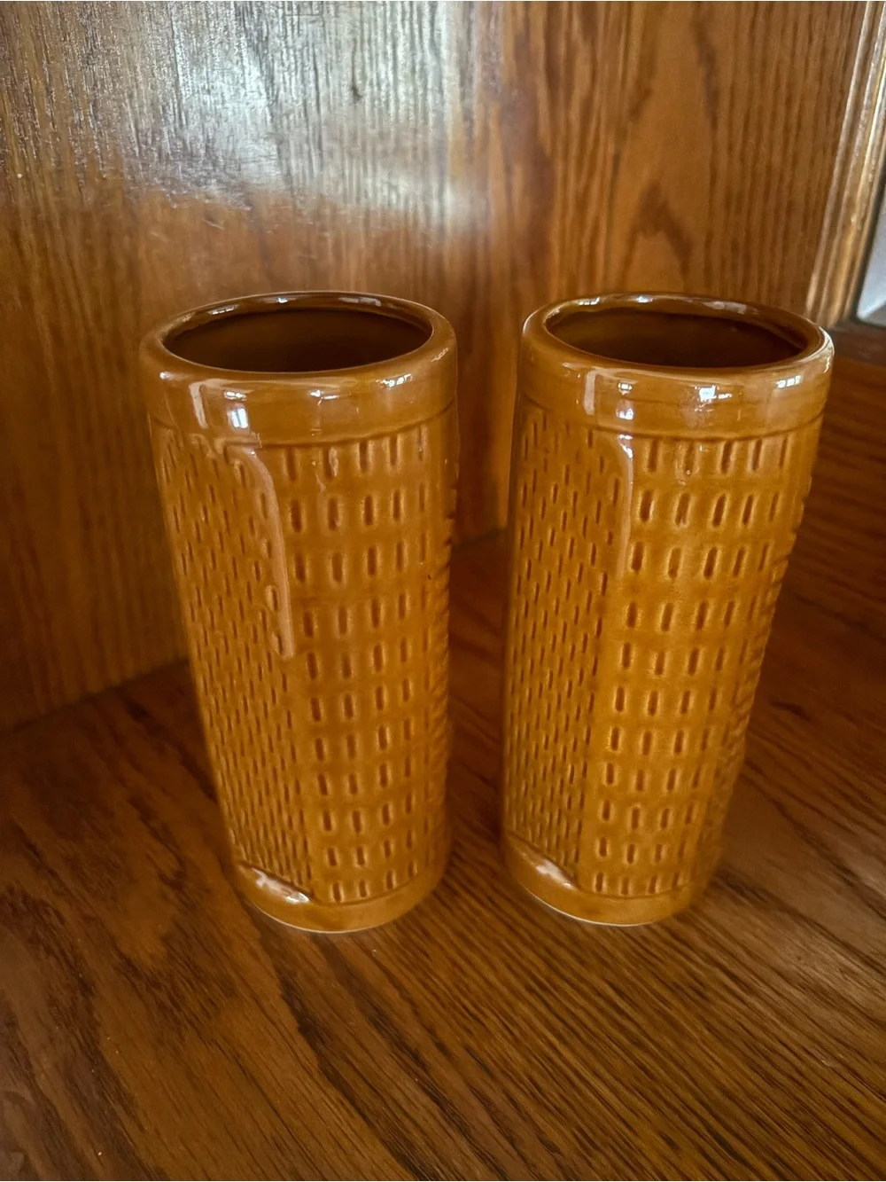 Vintage Pair of brown ceramic Ku Tiki Mugs Brown MCM EUC